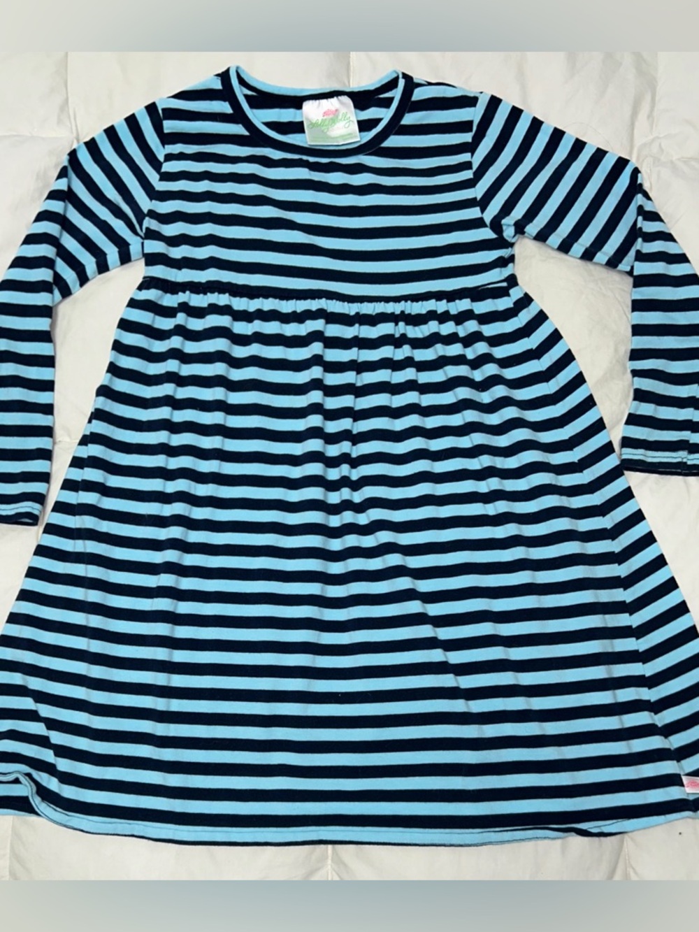 Lolly Wolly  Doodle blue striped knit dress sz 6/7 EUC smoke free home